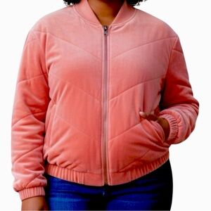 Woman Within Pink Quilted Velvet Puffer Jacket Size 22W
